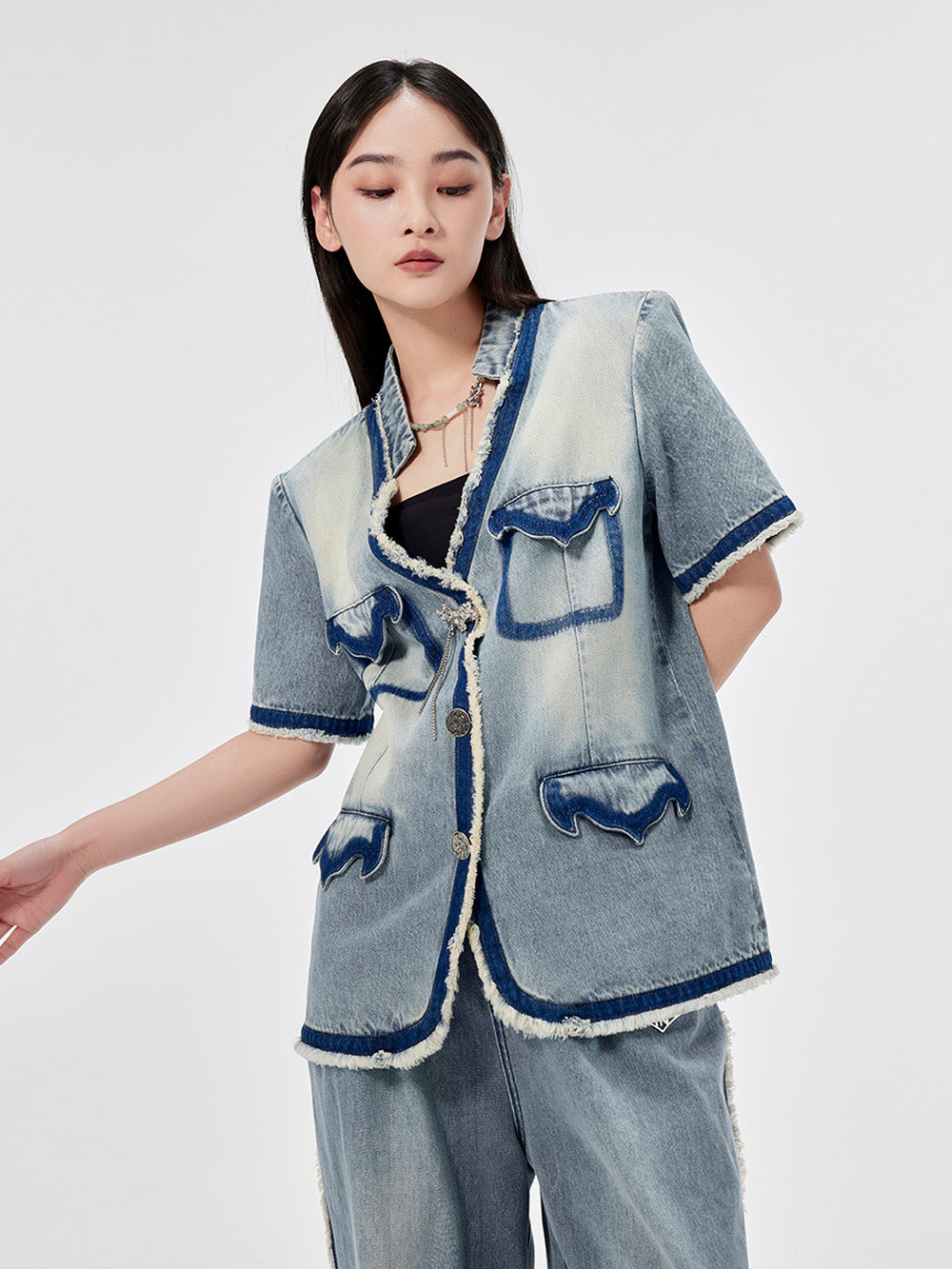 MUKZIN Vintage Denim Short-sleeved Jacket