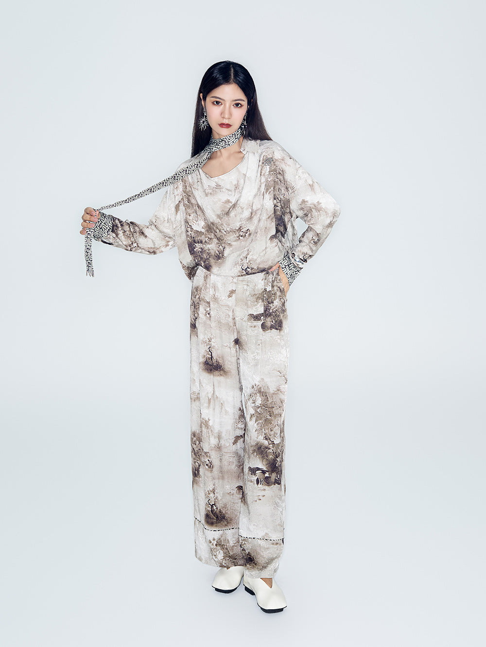 MUKZIN Lilong "Mandarin Duck" Asymmetric Ink-Wash Shirt