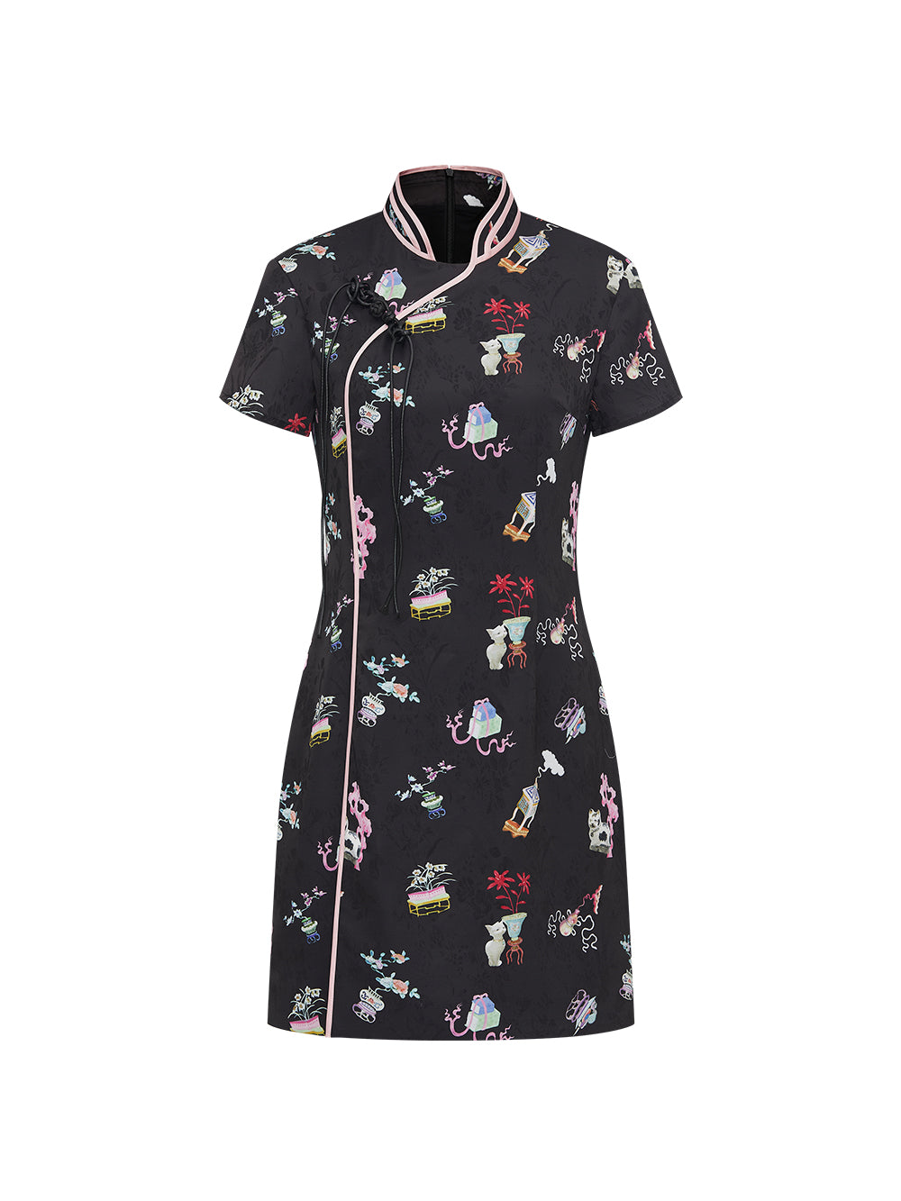 MUKZIN Creative Printed Slit Short-Sleeved Cheongsam