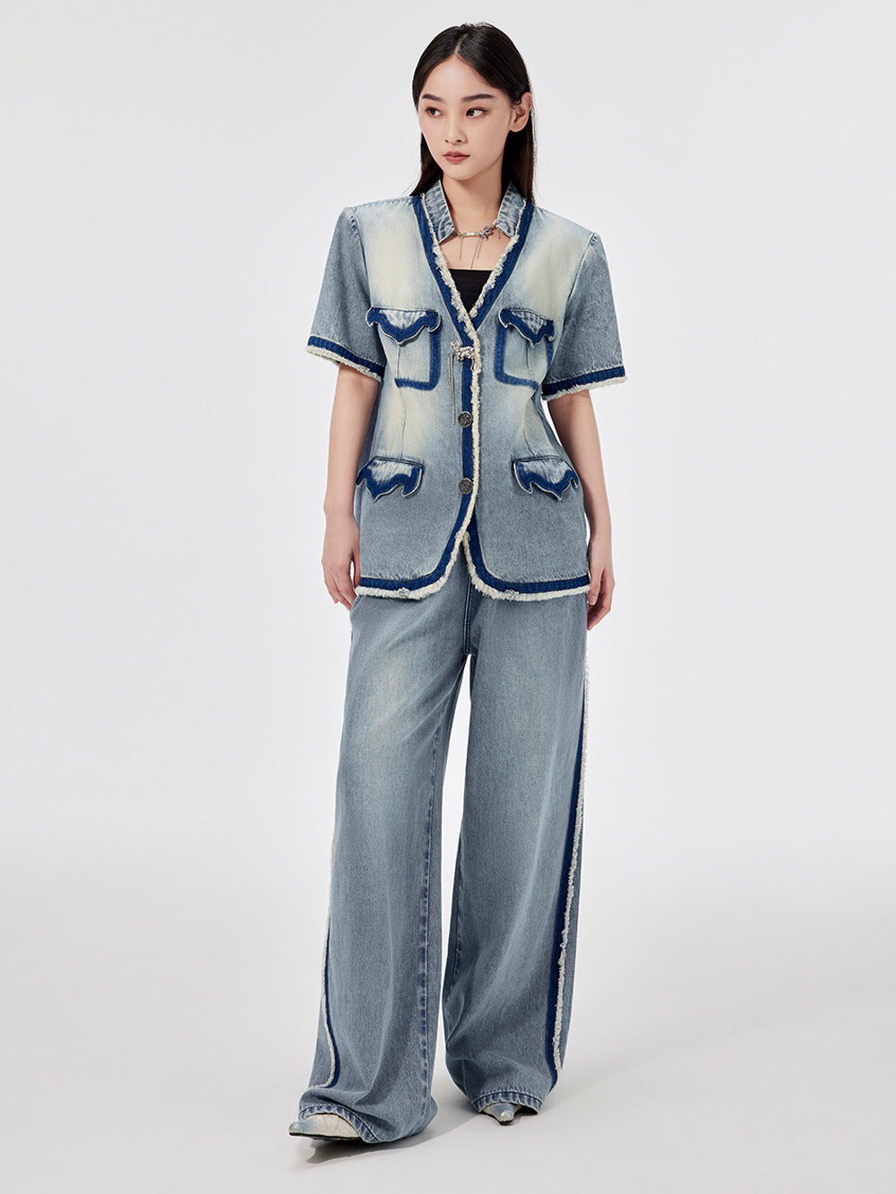 MUKZIN Vintage Denim Short-sleeved Jacket