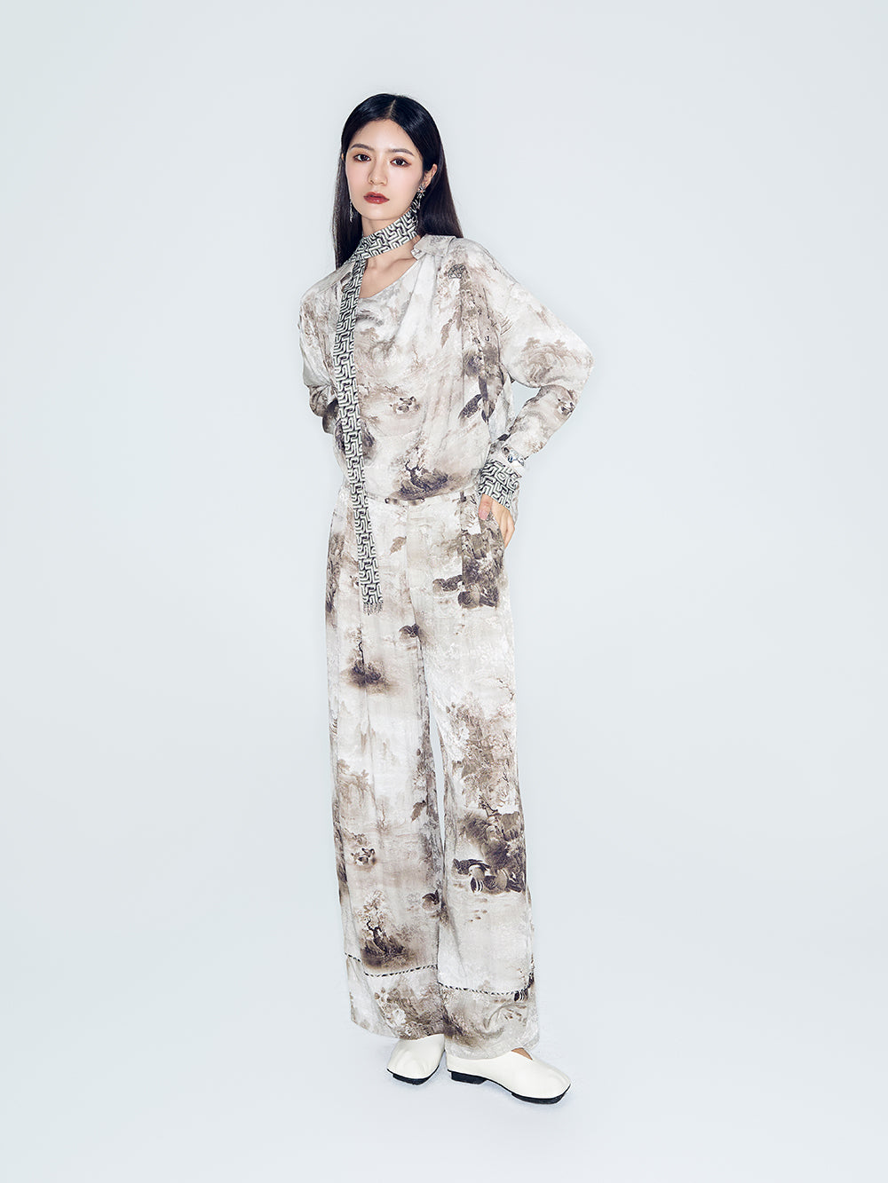 MUKZIN Lilong "Mandarin Duck" Ink-Wash Wide Leg Pants