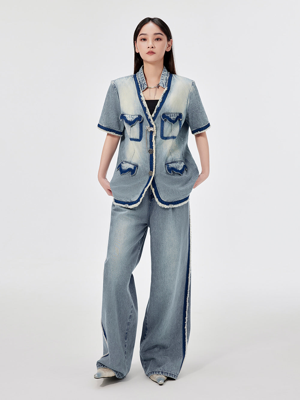 MUKZIN Vintage Denim Short-sleeved Jacket