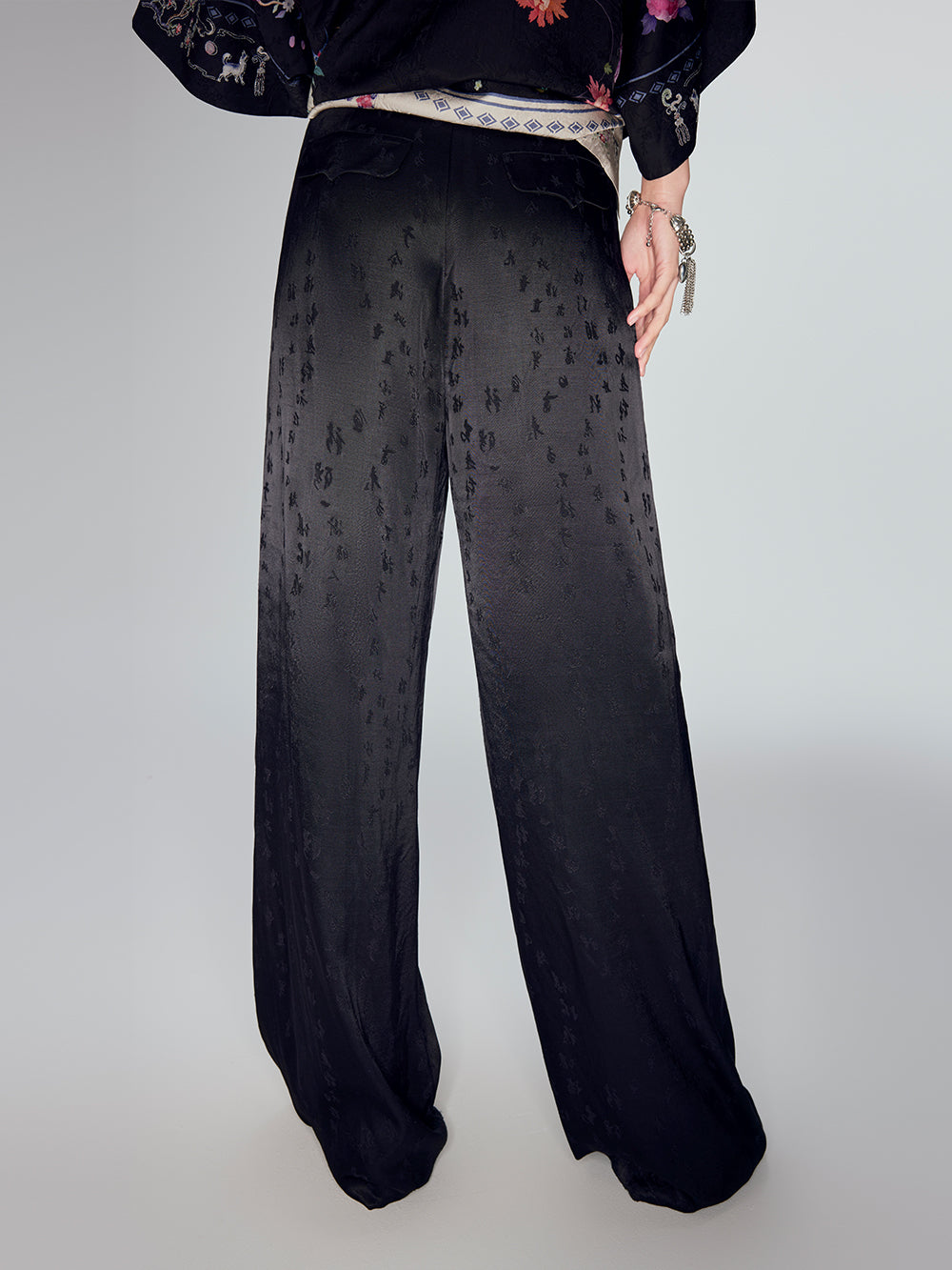 MUKZIN Black Jacquard Casual Wide-leg Pant