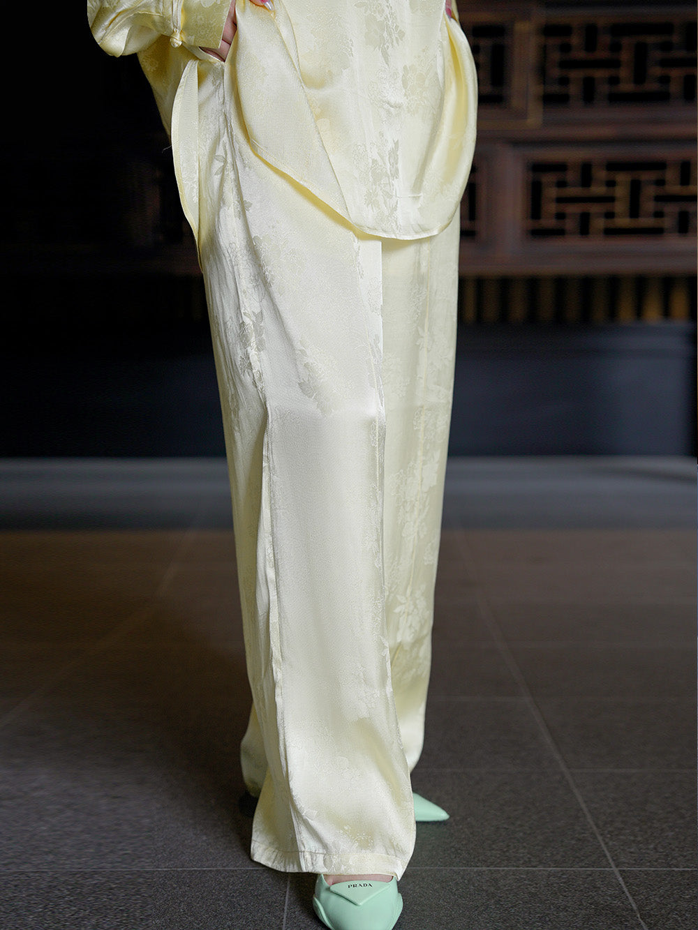 MUKZIN Yellow Jacquard Loose Wide-leg Pants