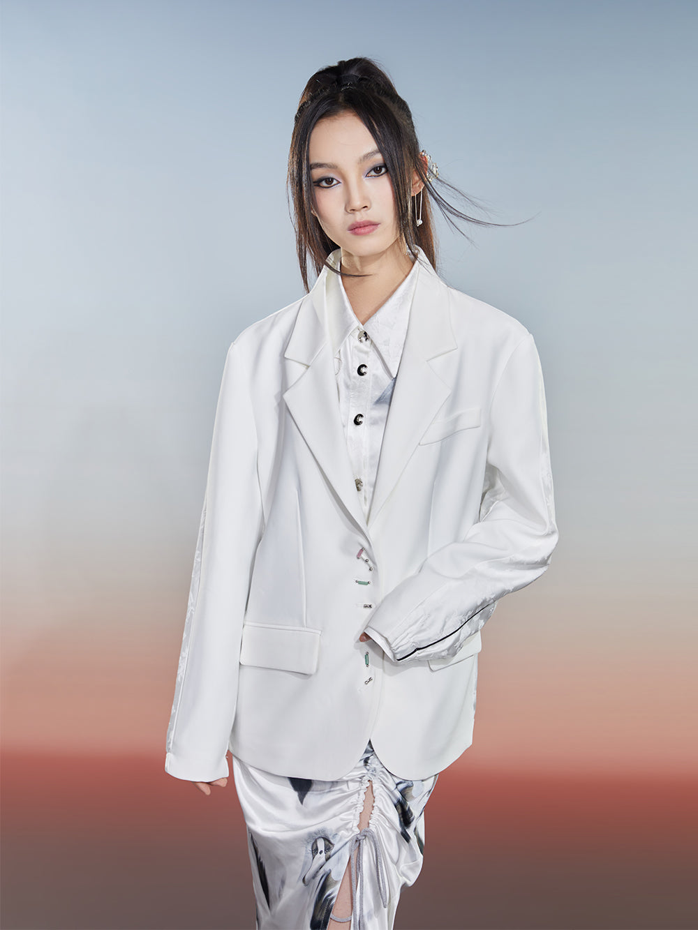 MUKZIN Spliced Jacquard White Commuting Style Slim Suit