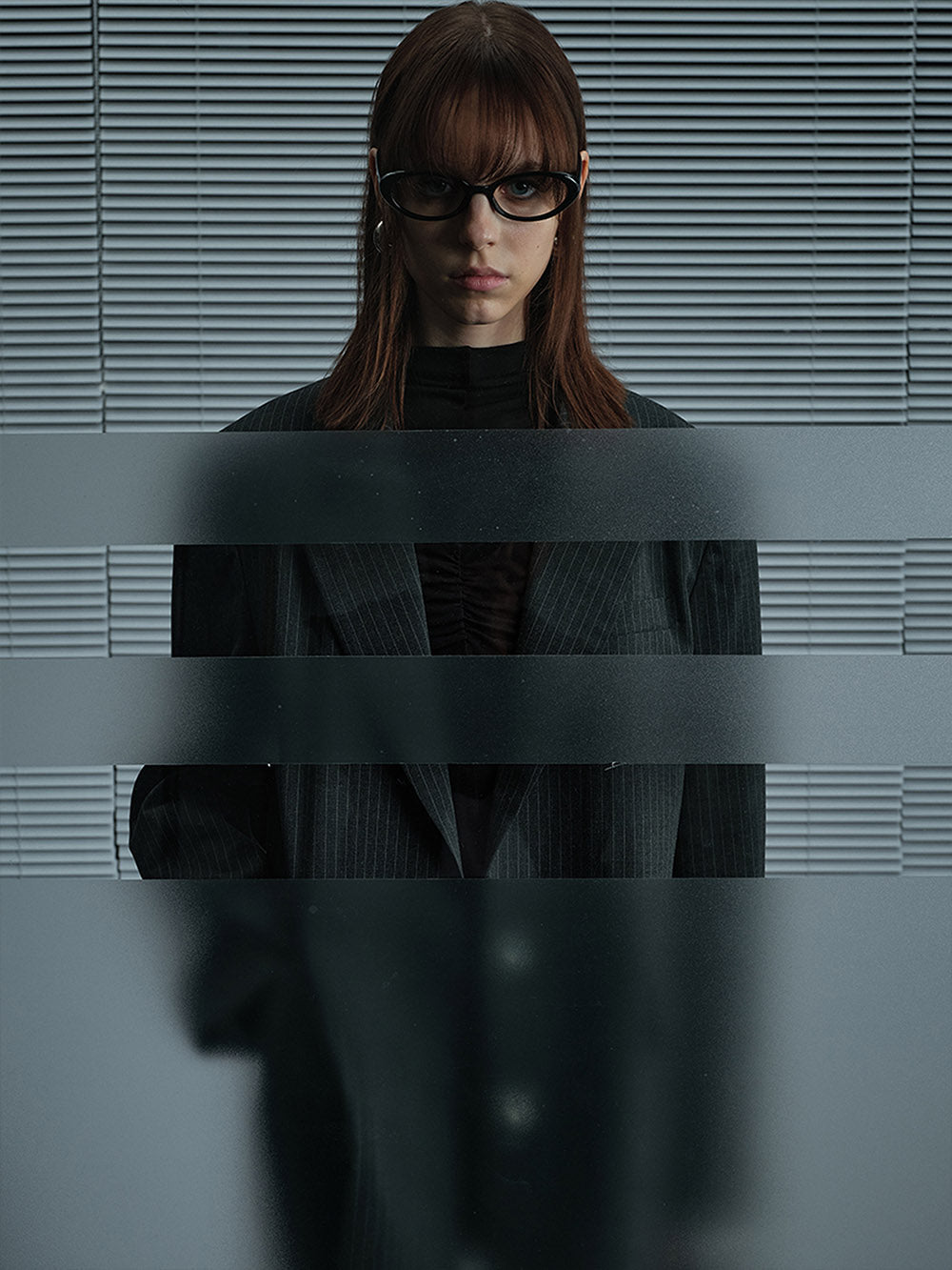 MUKTANK X MODULER Dark Grey Striped Oversized Blazer