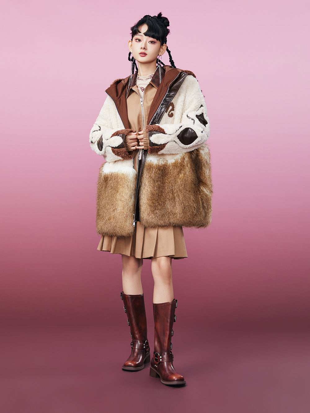 MUKZIN Coffee Color Patches Star Pattern Coat