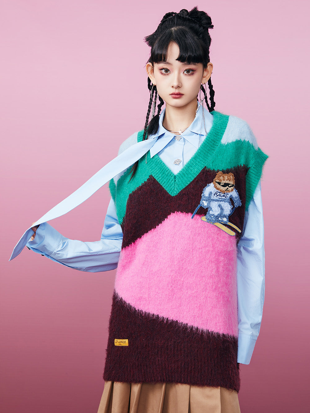 MUKZIN Fashionable Color Matching Casual Campus Style Vest