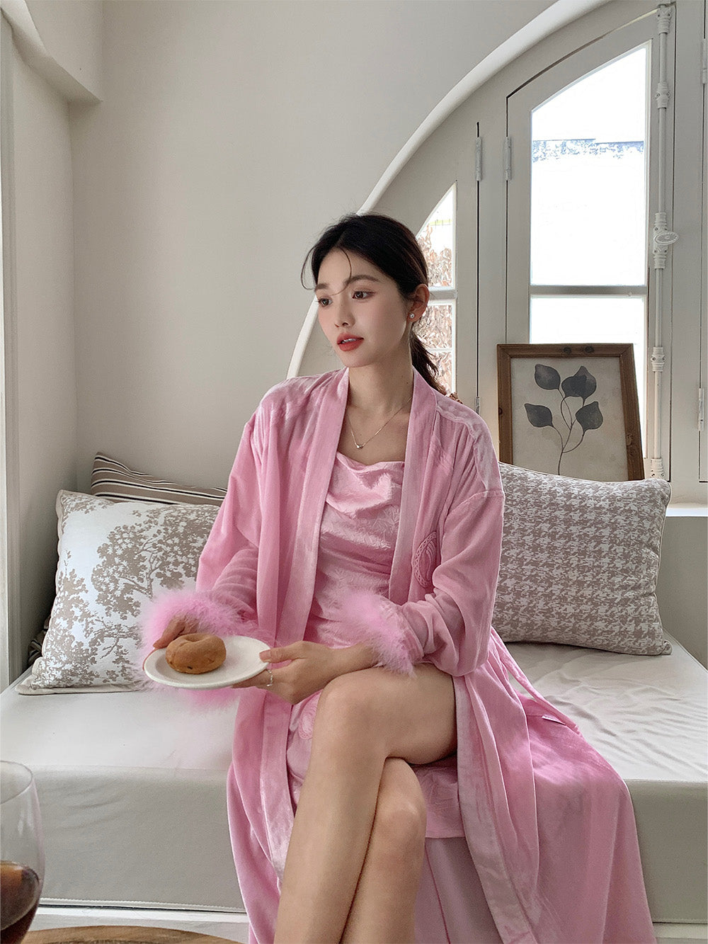 WS Rose Red/ Pink Velvet Turkey Feather Pajamas+Socks