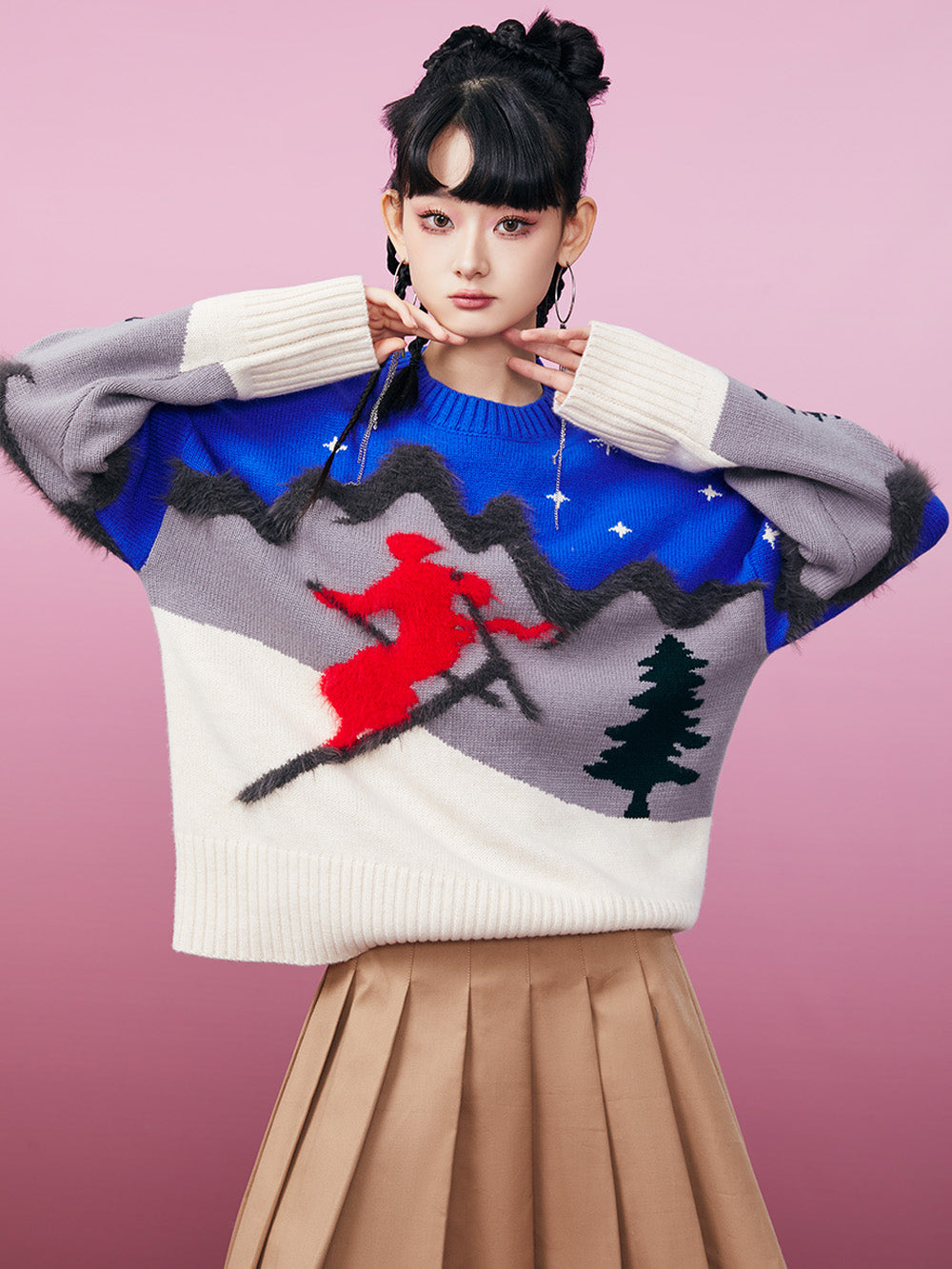 MUKZIN Skiing Women Blue Knited Sweater