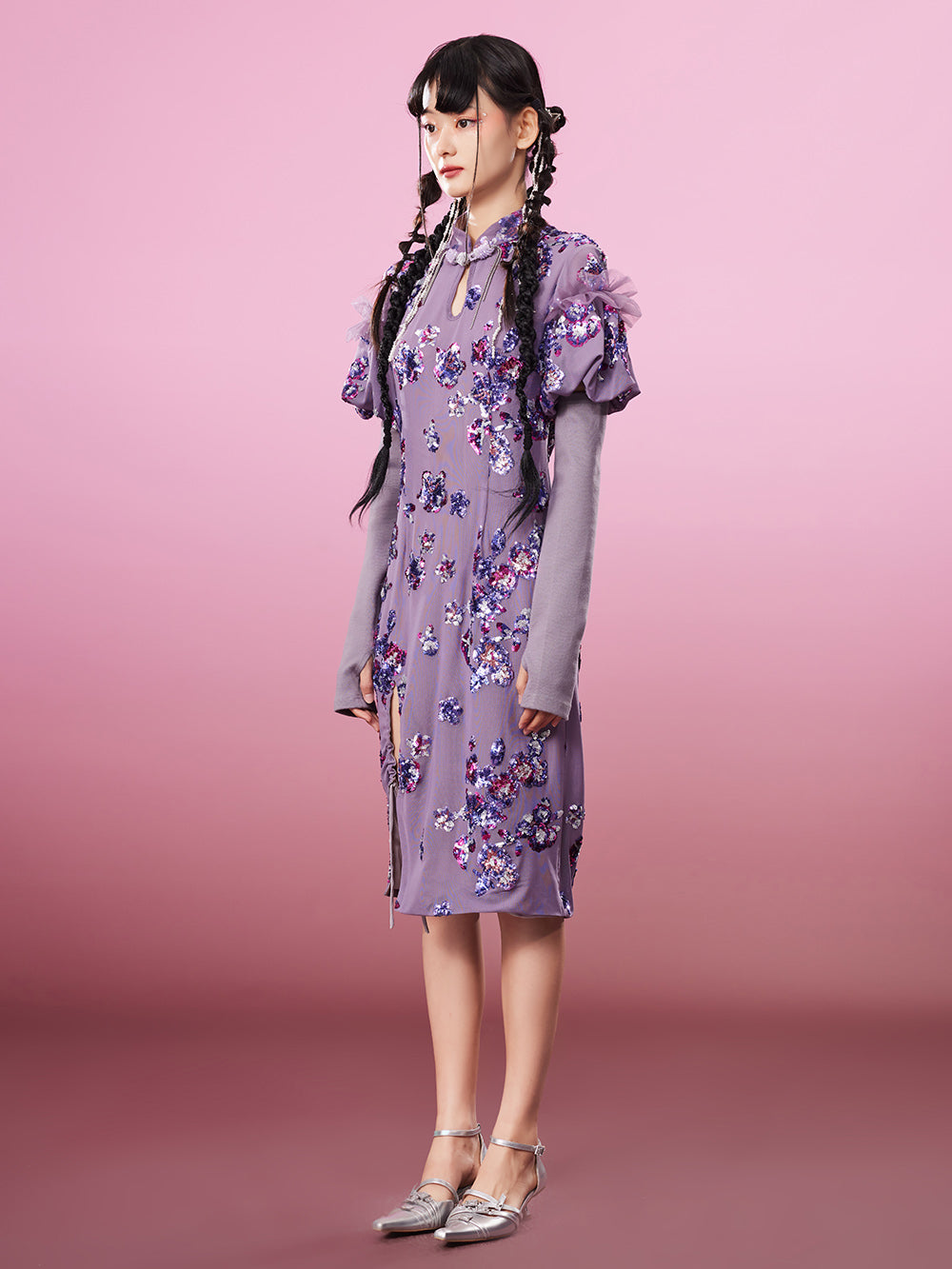 MUKZIN Charming Slim-fitting Purple Slit Original Cheongsam Dress