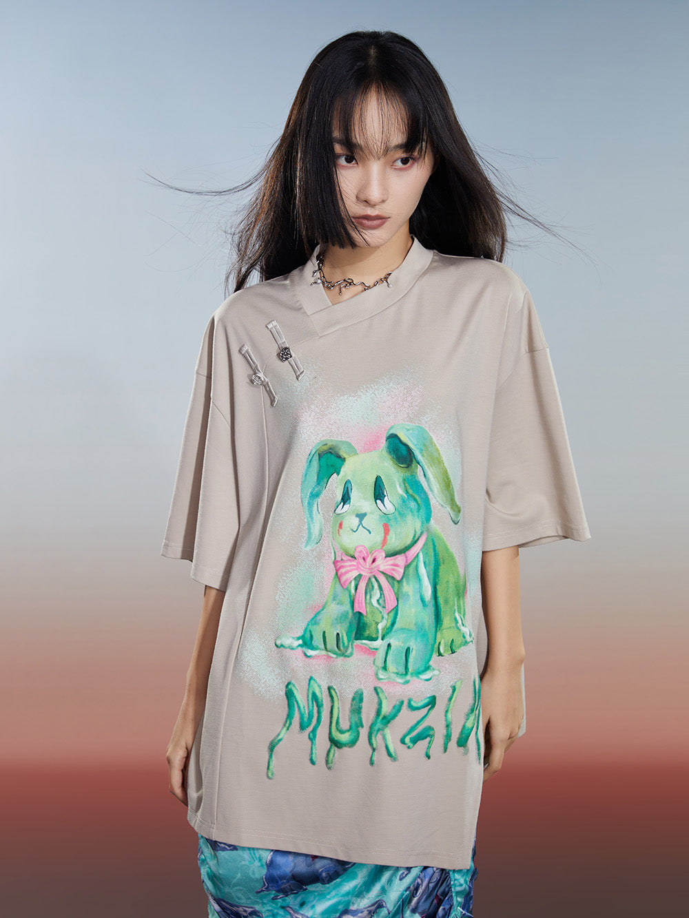 MUKZIN Loose 2-color Versatile Slit Casual Comfortable T-shirt