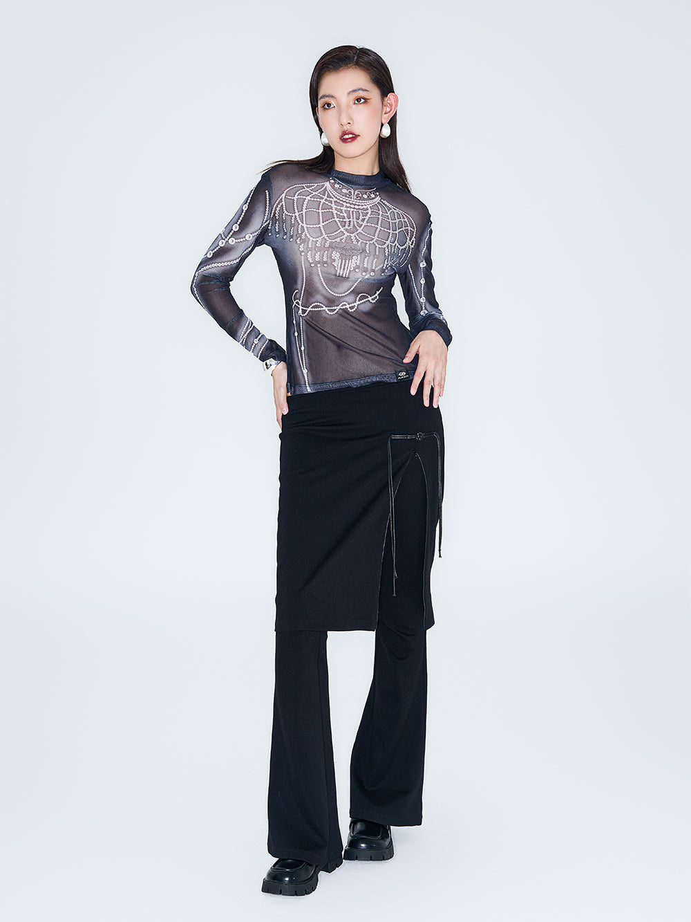 MUKZIN Linglong "Shadow" Chinese Retro Fake Two-Piece Bell-bottom Pants