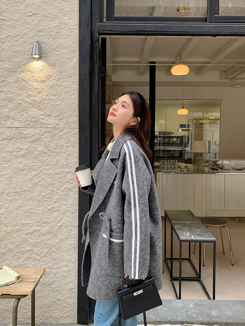 MUKZIN Elegant Gray Double-faced Woolen Coat