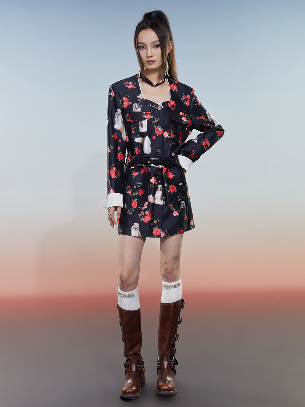 MUKZIN Square Neck Retro New Popular Long-sleeved Cheongsam Dress