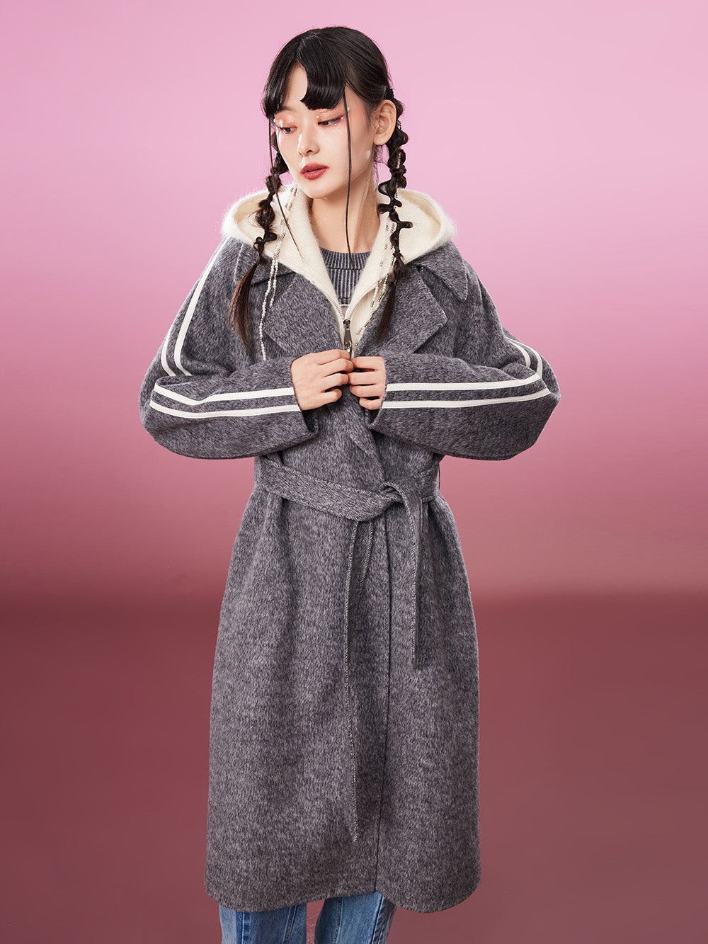 MUKZIN Logo Classic Casual Black Woolen Coat