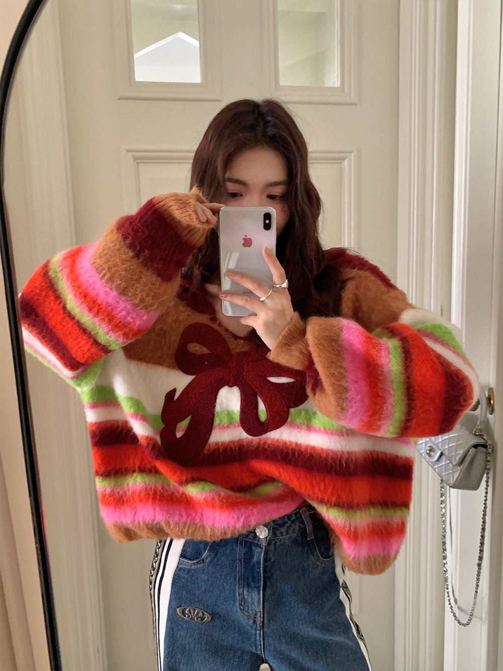 MUKZIN Bow Striped All-match Casual Cute Sweatshirt