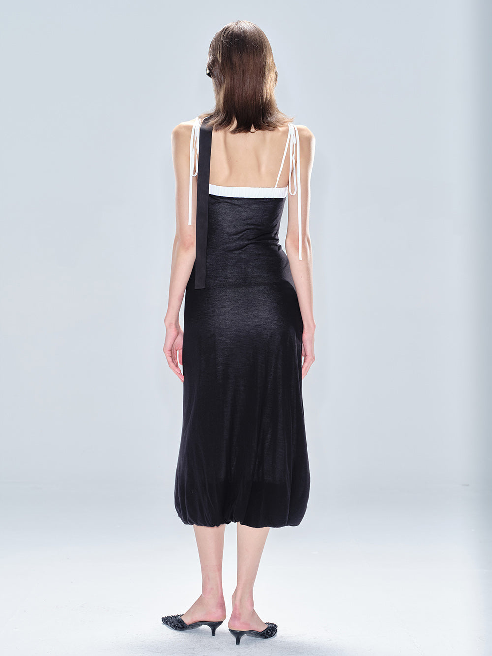 MUKTANK x MODULER Silk and Tencel Colorblock Strap Fitted Dress