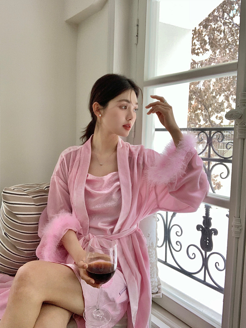 WS Rose Red/ Pink Velvet Turkey Feather Pajamas+Socks