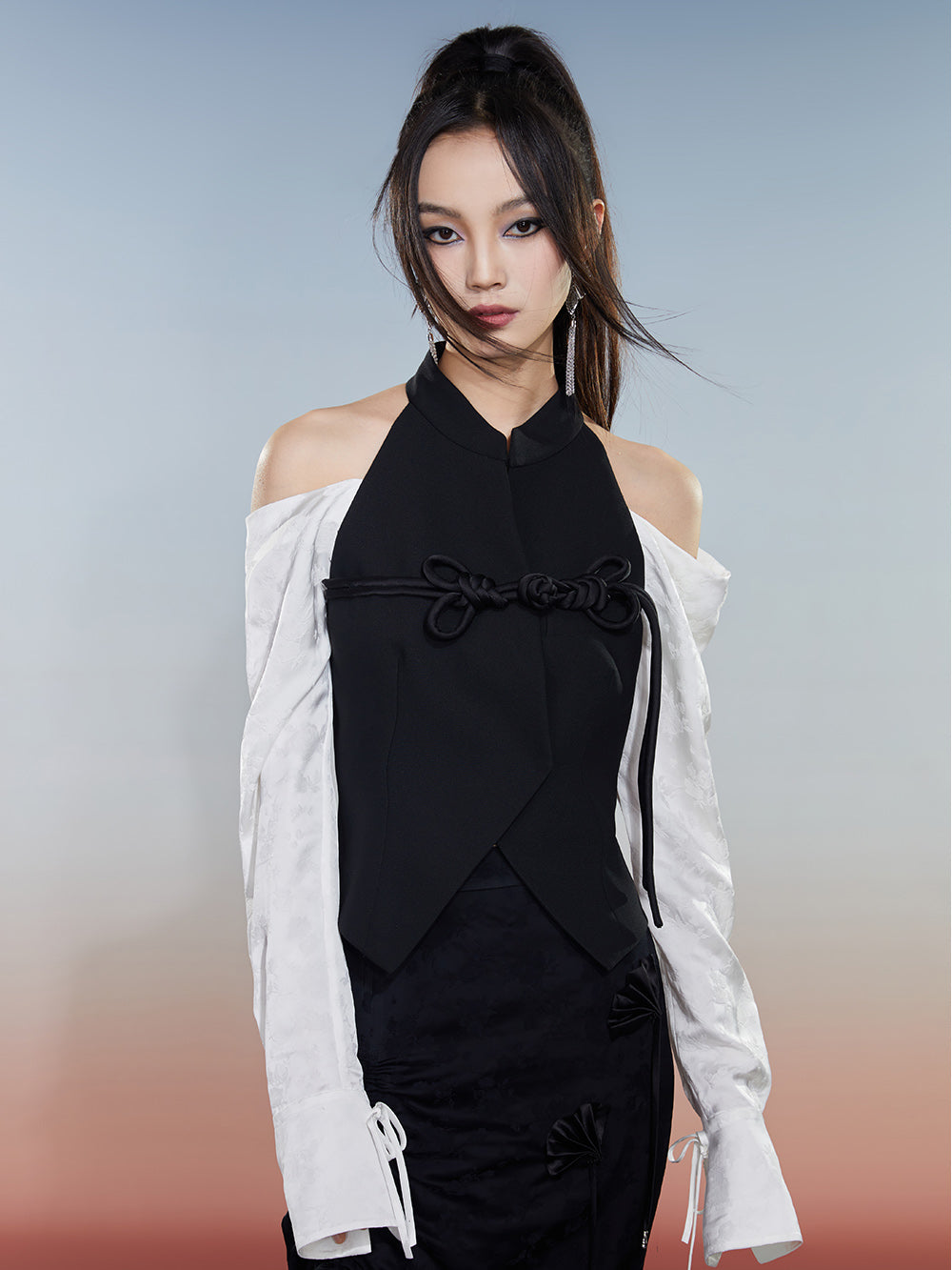 MUKZIN Off-shoulder Patchwork Color-blocked Fashionable Versatile T-shirt