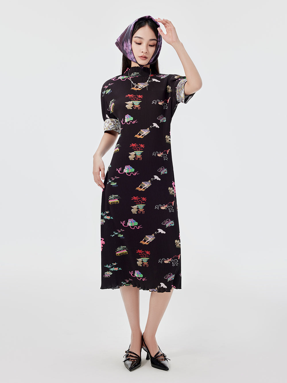 MUKZIN Printed Short-sleeved Cheongsam Qi Pao