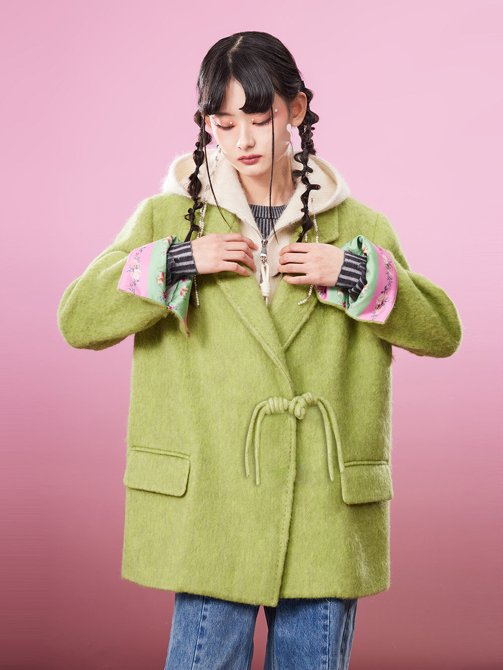 MUKZIN Avocado Green Double-faced Short Woolen Coat