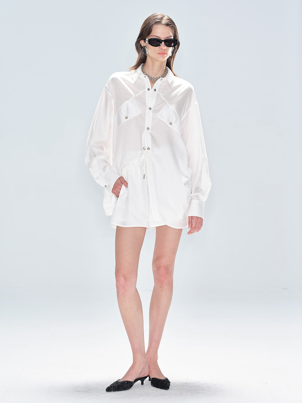 MUKTANK x MODULER Tencel Loose Shirt and Shorts Sun Protection Coordinating Set - Top