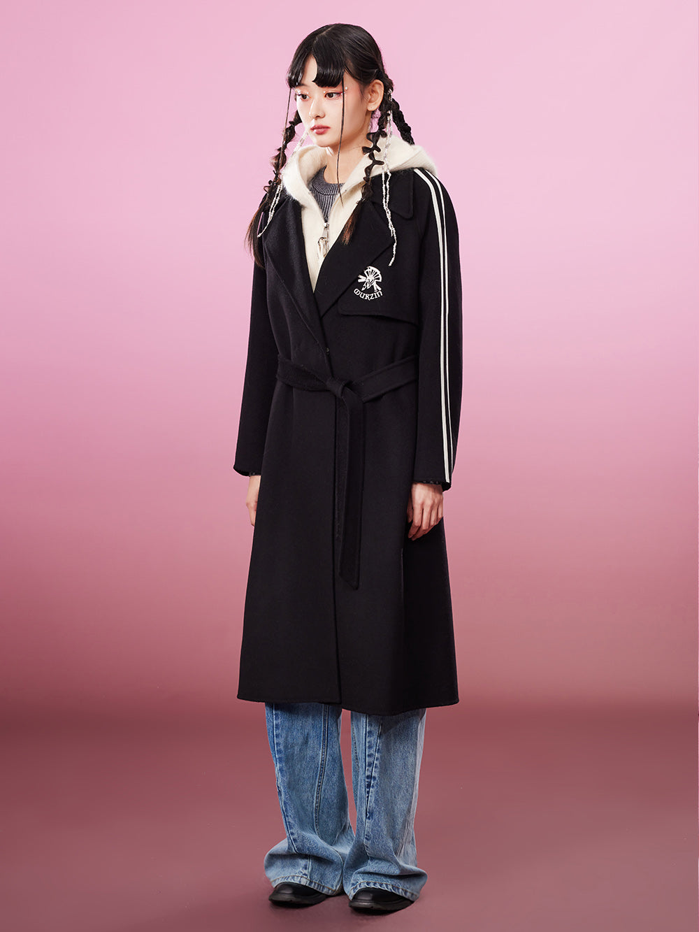 MUKZIN Logo Classic Casual Black Woolen Coat