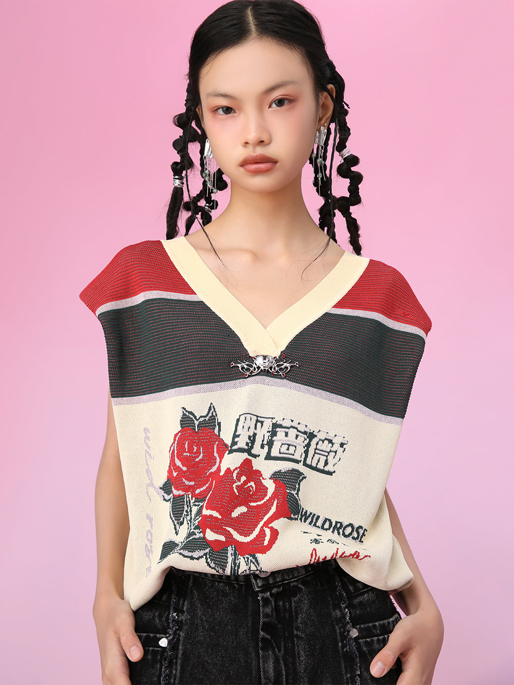 MUKZIN Stitching Color Matching Retro Style Printed Casual Vest