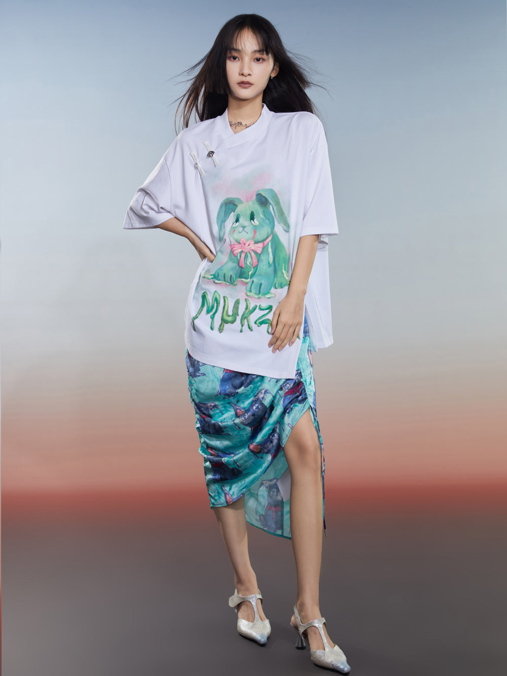 MUKZIN Loose 2-color Versatile Slit Casual Comfortable T-shirt