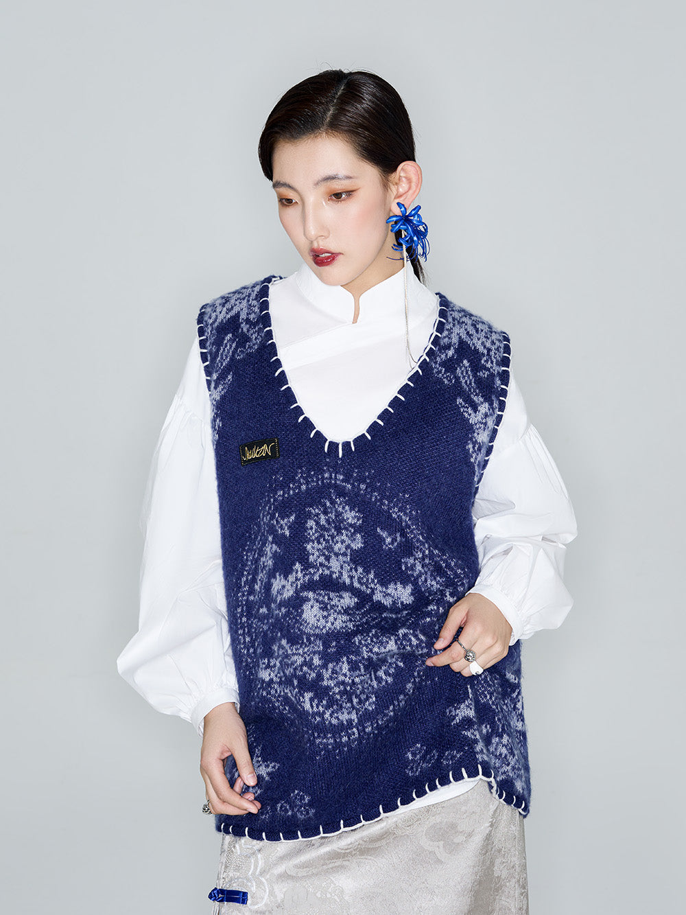 MUKZIN Linglong "Mandarin Duck" Mohair Knitted Large Round Collar Vest