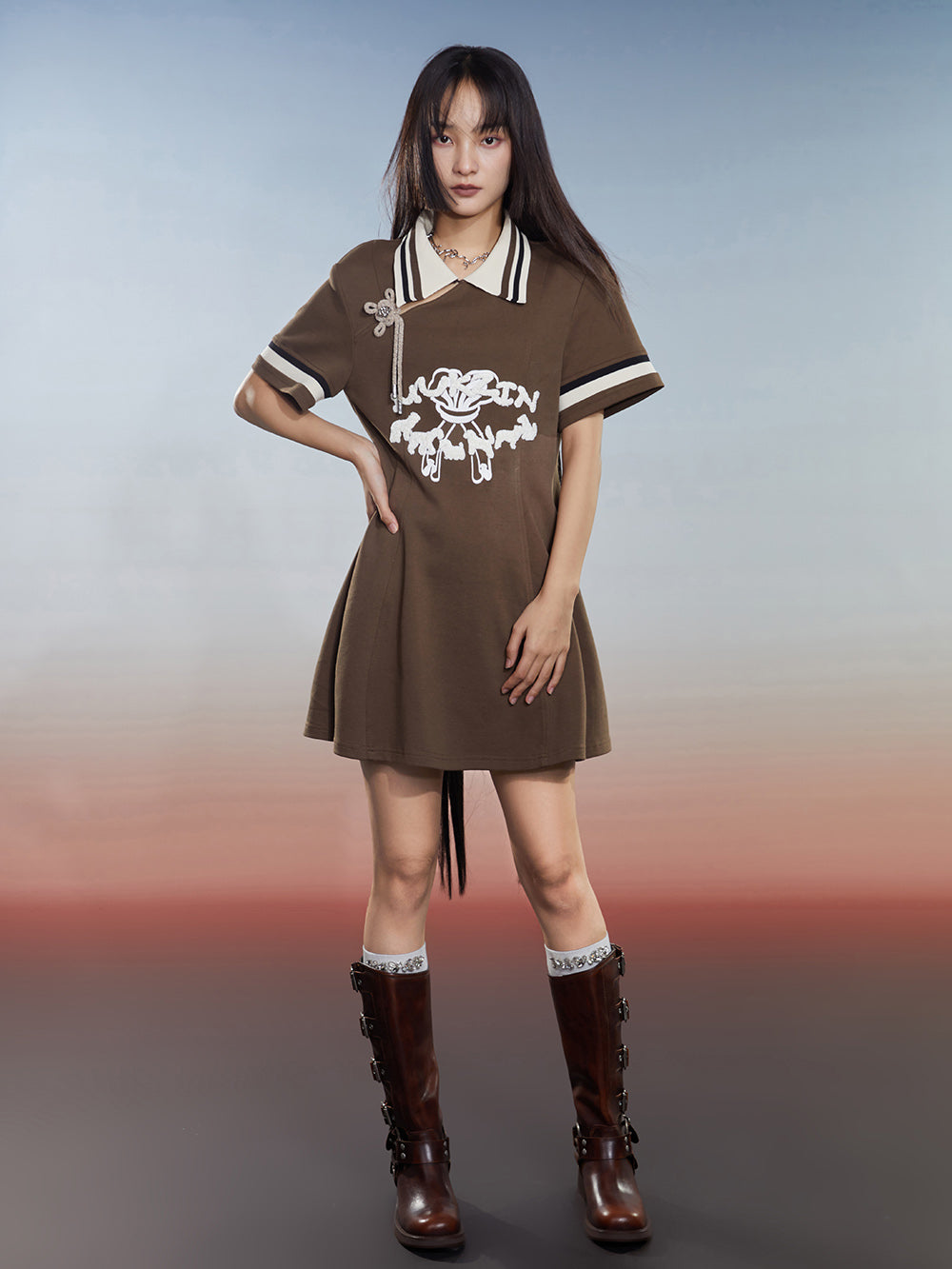 MUKZIN Slim Fit Classic Patchwork Striped Preppy Dress