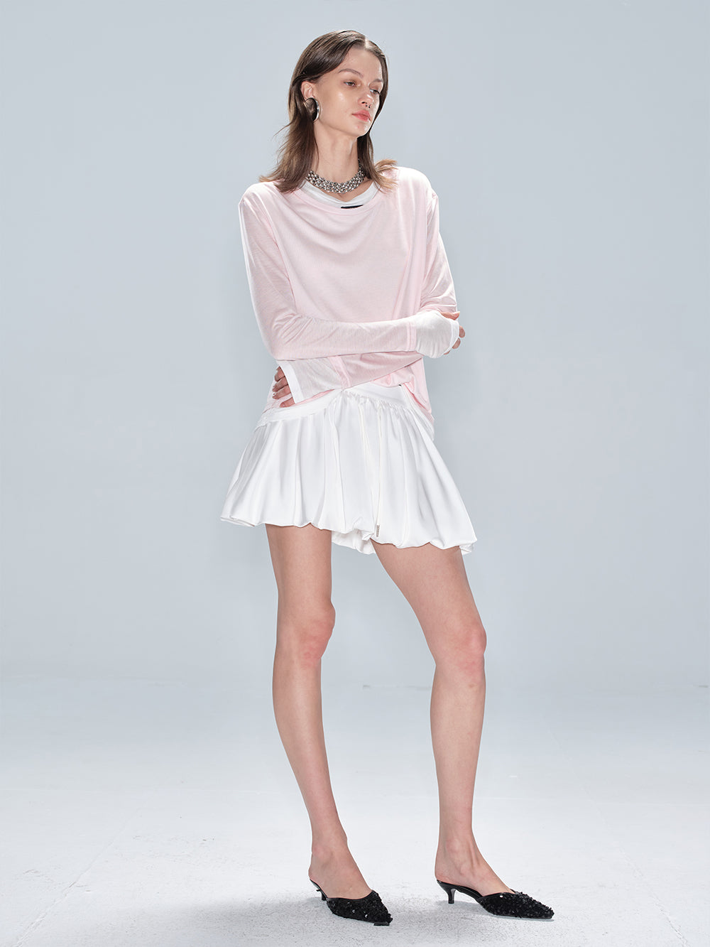 MUKTANK x MODULER Waistband Pieced Drawstring Bud Mini Skirt