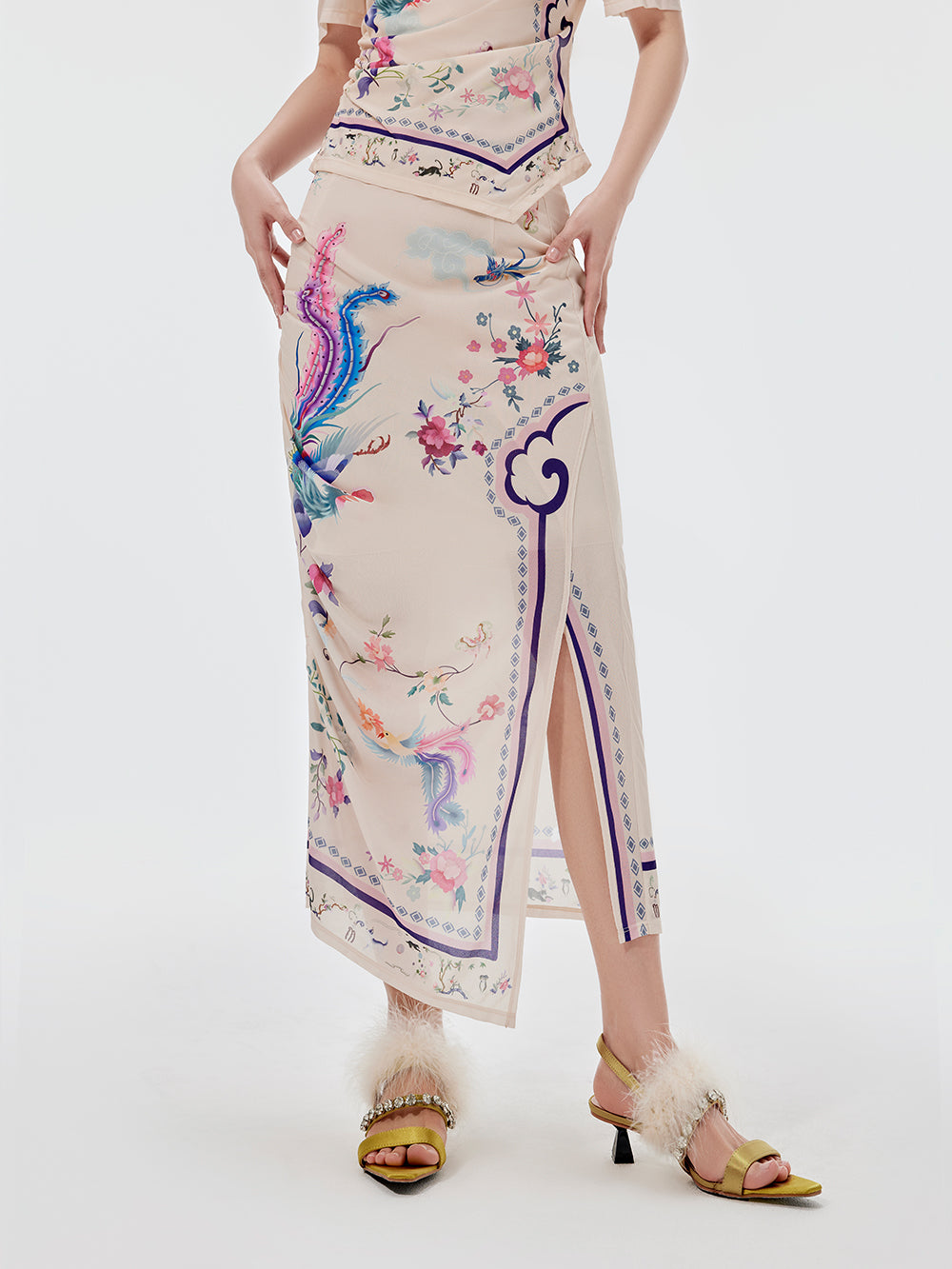 MUKZIN Chinese Style Printed Slit Skirt