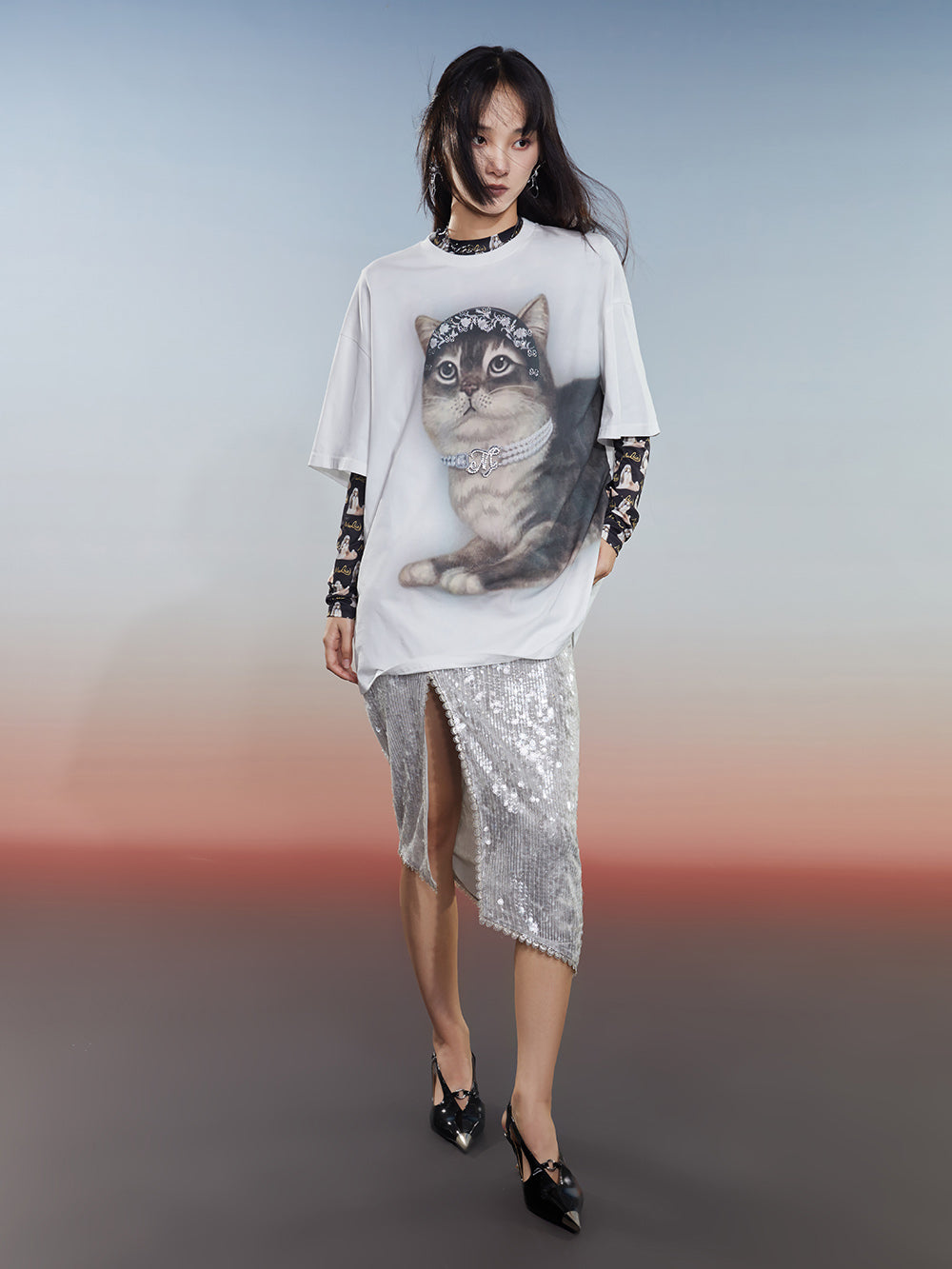 MUKZIN Sequin Straight Midi Skirt