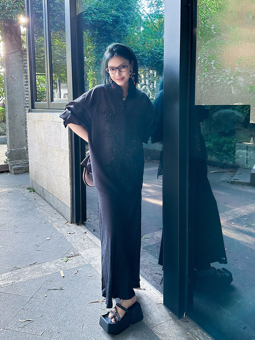 MUKZIN Black Chinese Style Cheongsam Collar Loose Shirt