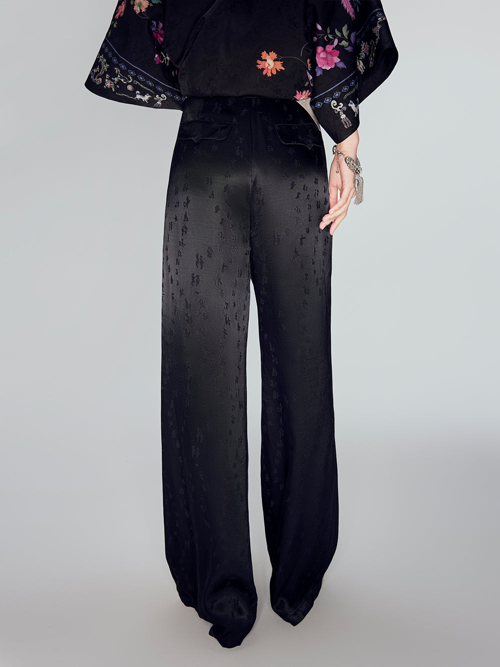 MUKZIN Black Jacquard Casual Wide-leg Pant