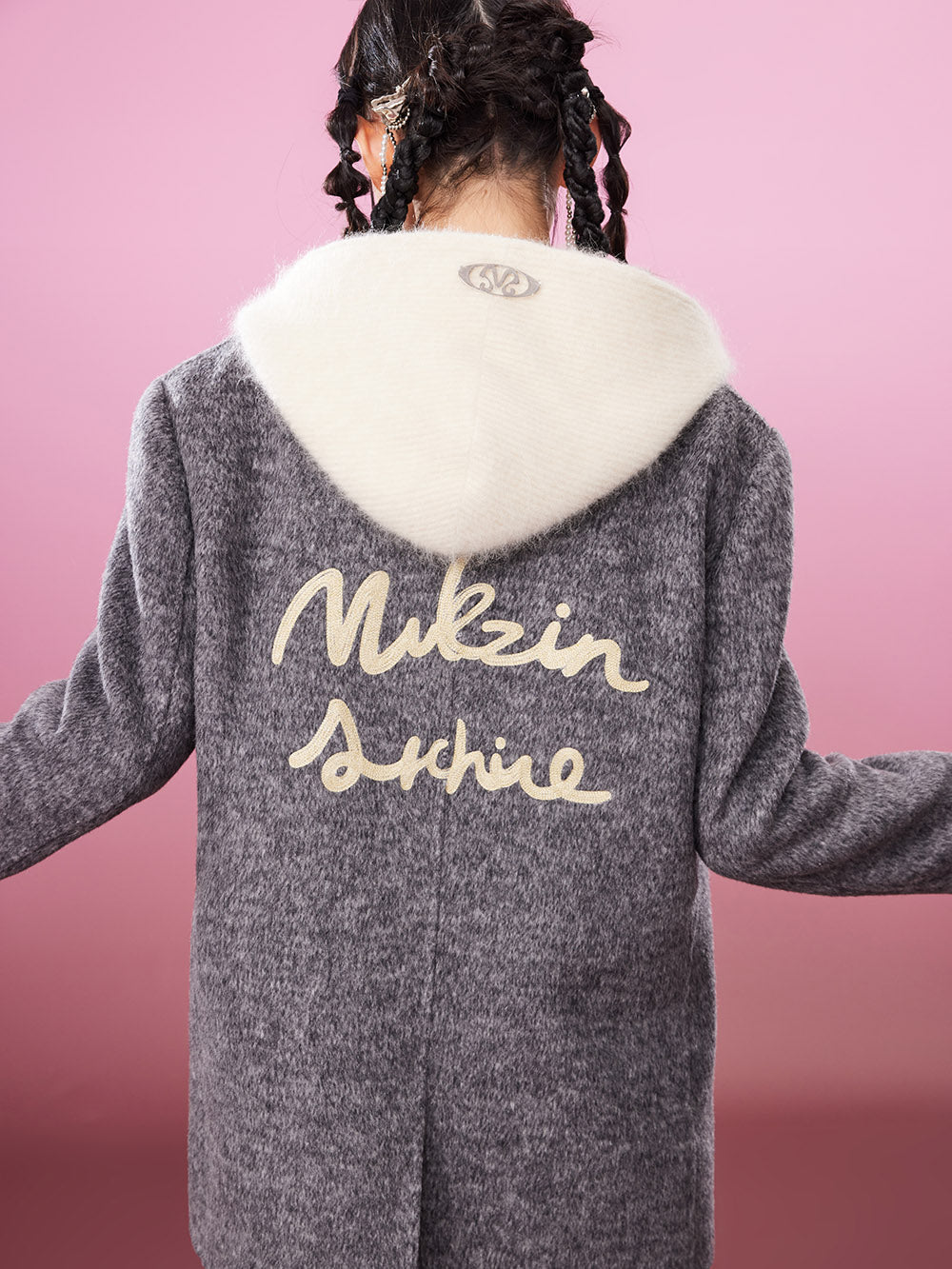 MUKZIN Gray/Pink Lively Double-faced Woolen Coat