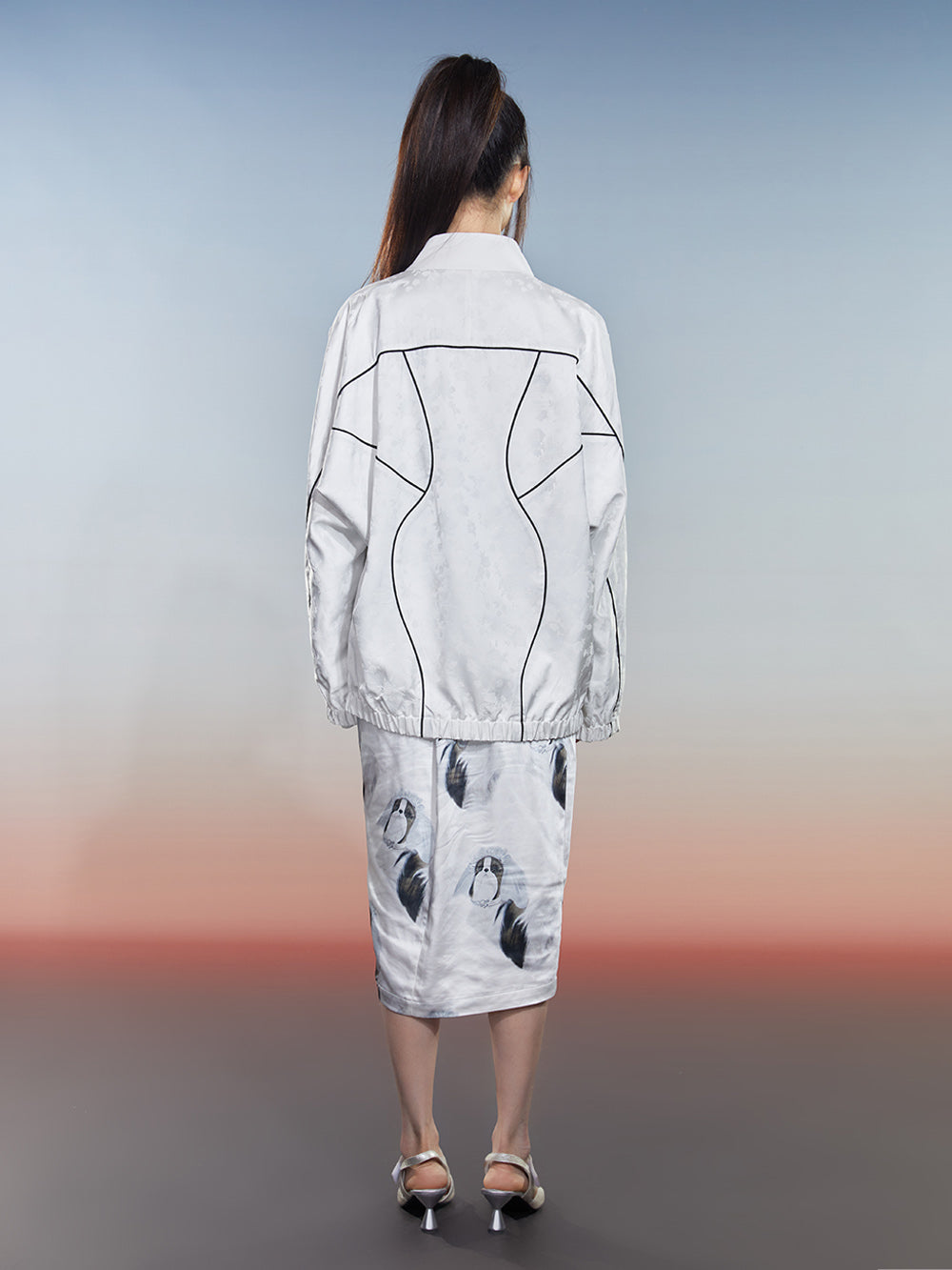 MUKZIN Spliced Jacquard White Commuting Style Slim Suit