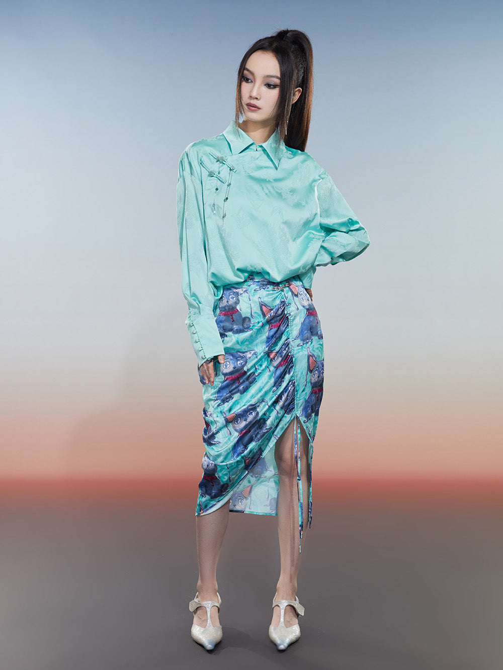 MUKZIN Solid Color Retro Floral Jacquard Chinese Style Shirt