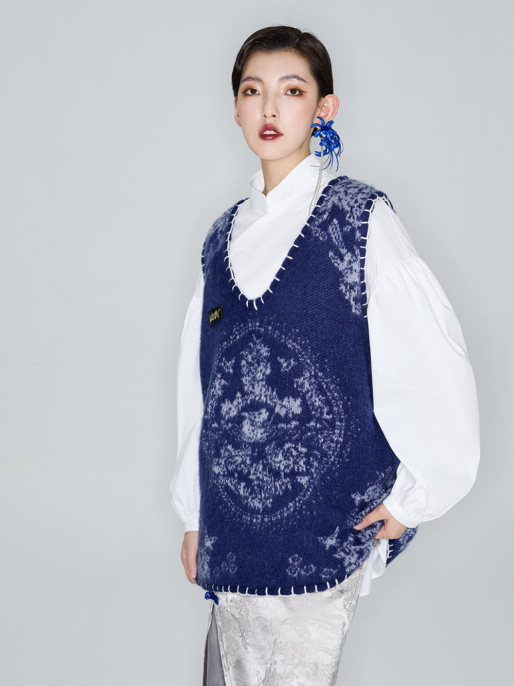 MUKZIN Linglong "Mandarin Duck" Mohair Knitted Large Round Collar Vest