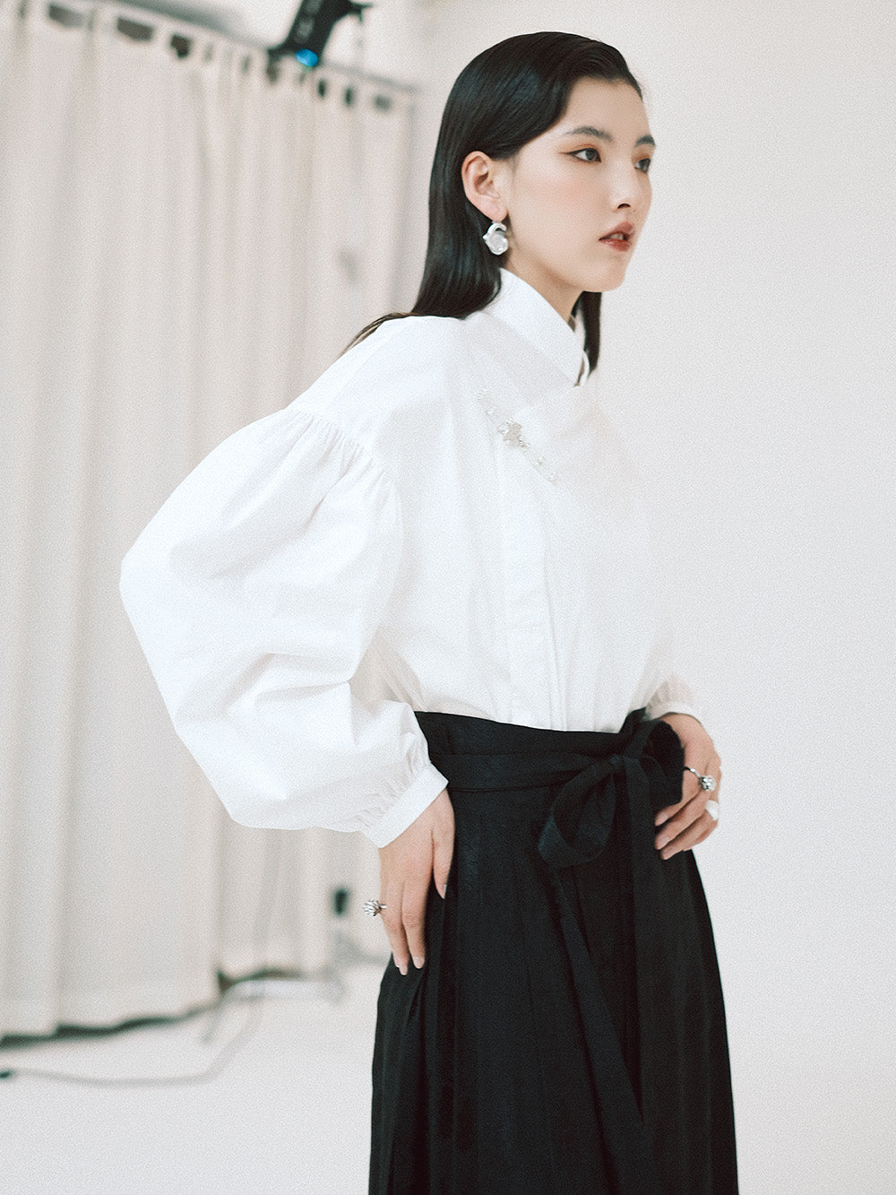 MUKZIN Linglong "White Jade" New Chinese-Style Button-Up Collar Loose Tang Dynasty-Inspired Shirt