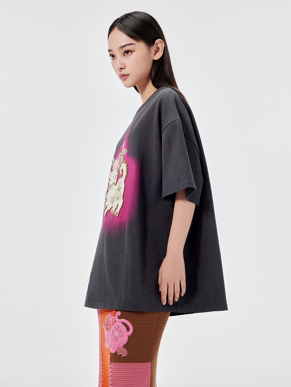 MUKZIN Casual Loose Cute Embroidered Versatile Retro Style T-shirt