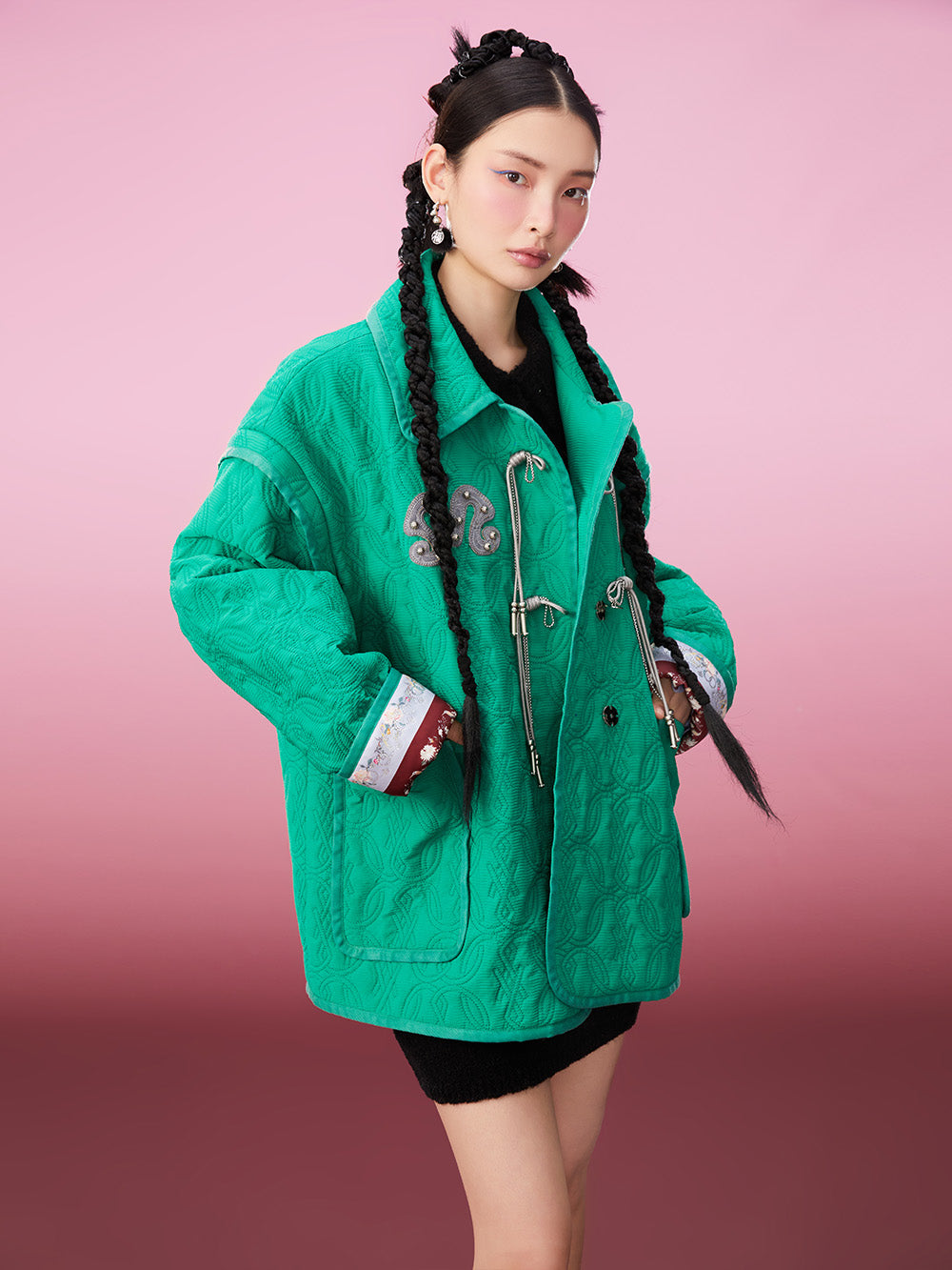 MUKZIN Chinese Costume Elements Green Quilted Jacket
