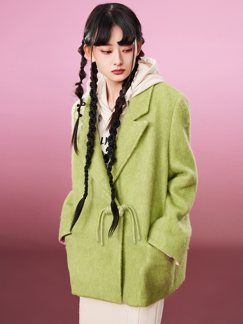 MUKZIN Avocado Green Double-faced Short Woolen Coat