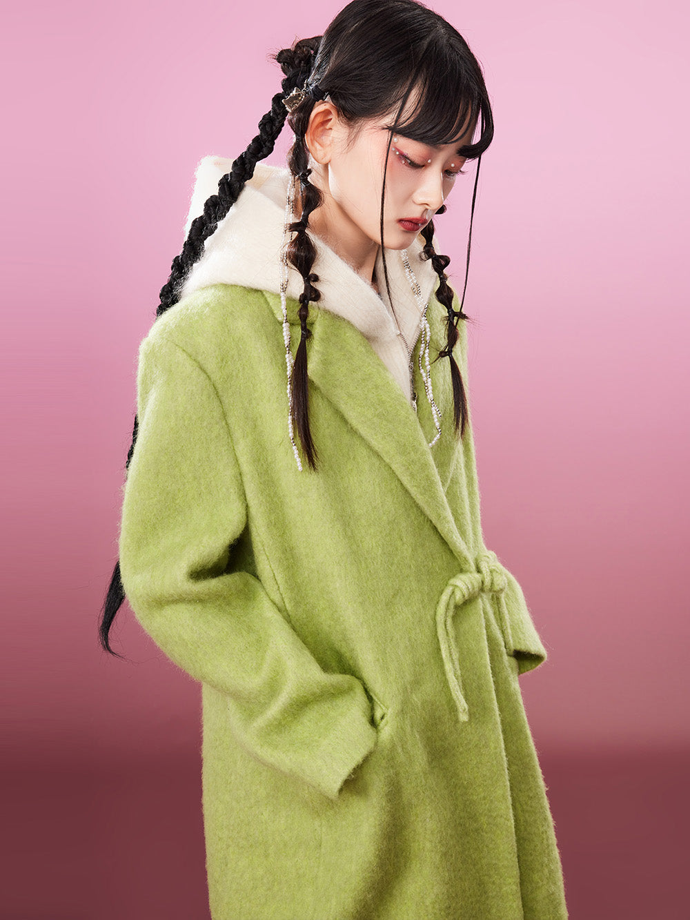 MUKZIN Avocado Green Double-faced Long Woolen Coat