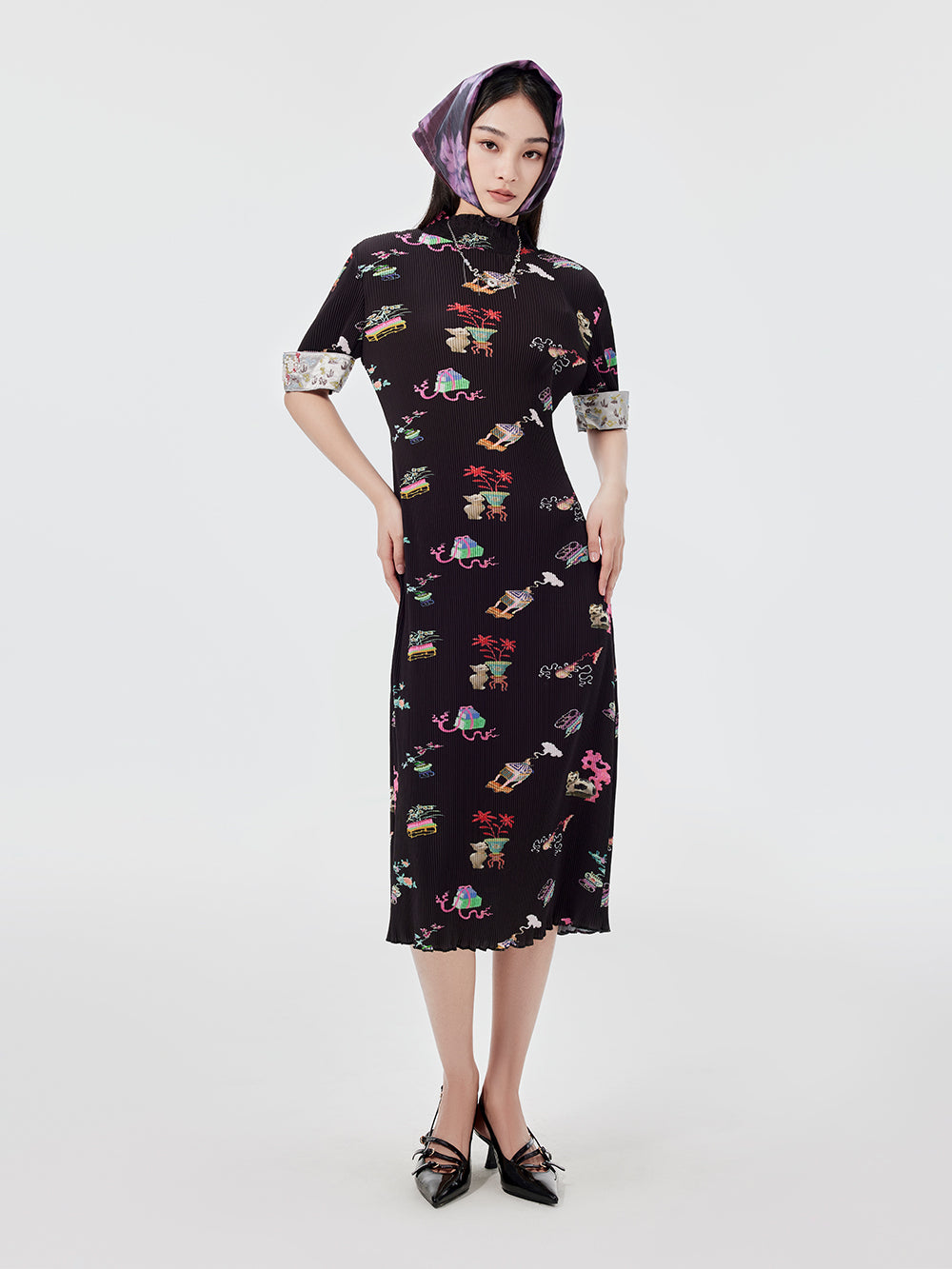 MUKZIN Printed Short-sleeved Cheongsam Qi Pao