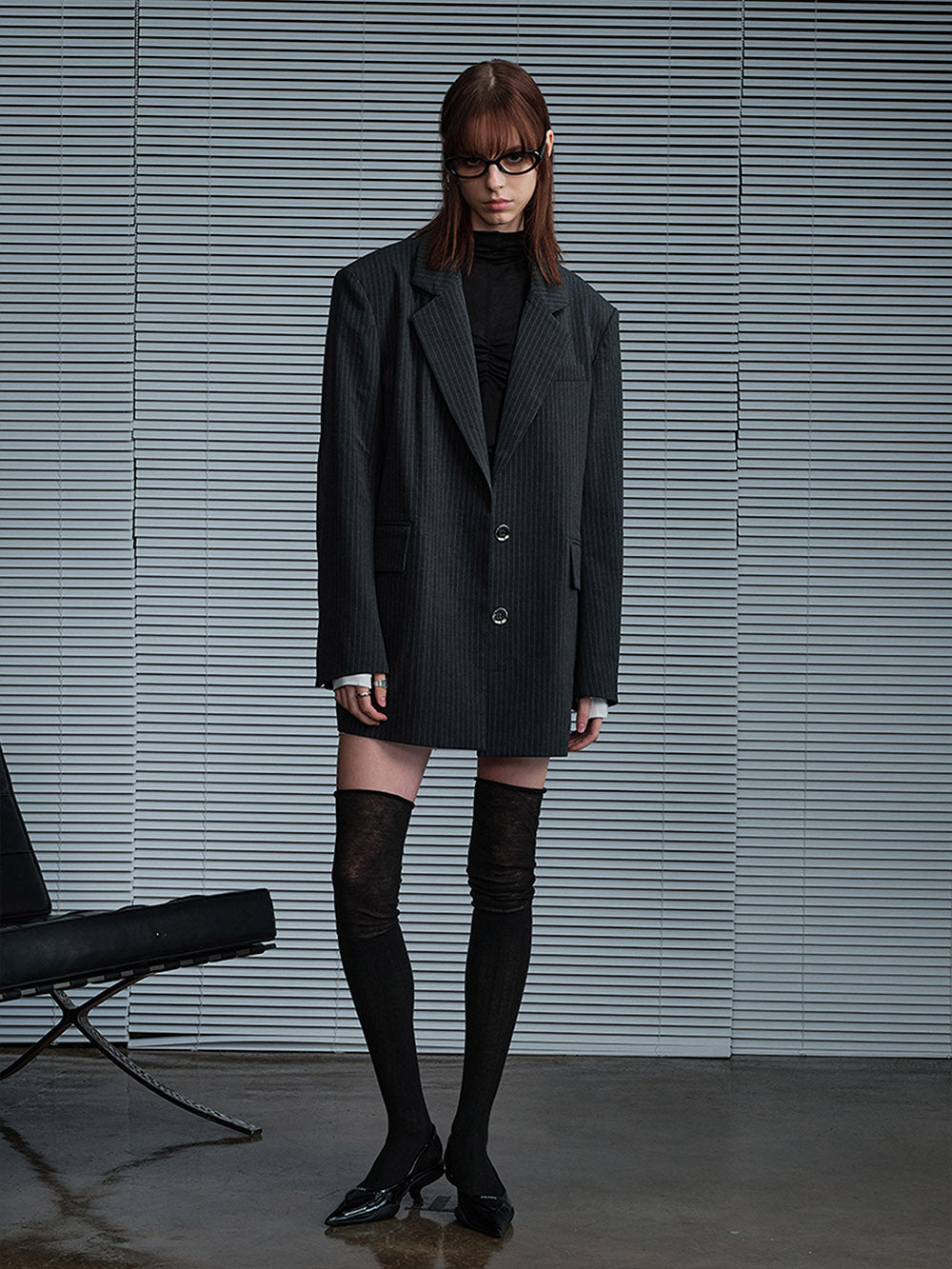 MUKTANK X MODULER Dark Grey Striped Oversized Blazer