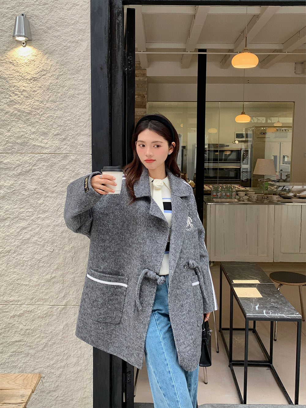 MUKZIN Elegant Gray Double-faced Woolen Coat