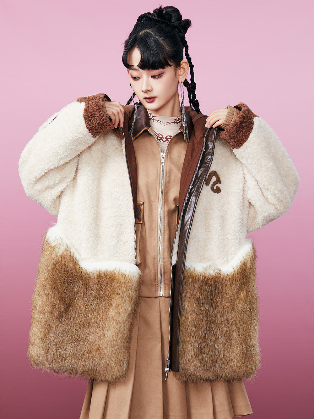 MUKZIN Coffee Color Patches Star Pattern Coat